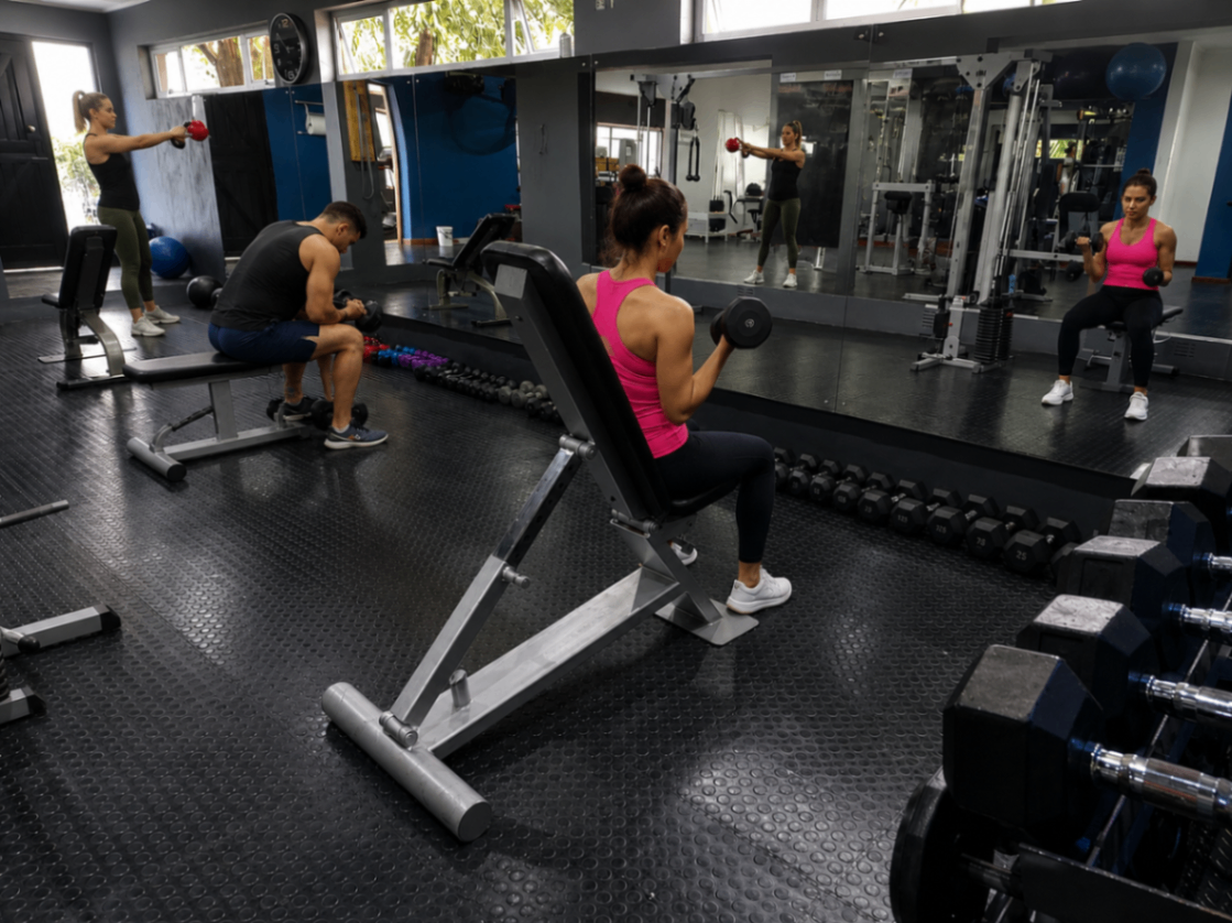 Quinten coaching a client on the lat pulldown